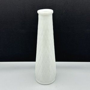 Vintage E O Brody‎ Cleveland 8 Panel Milk Glass Vase M-147 Quilted Diamonds 9"